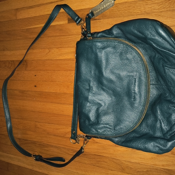 Emma and Sophia Green Pebbled Leather Crossbody Purse Messenger Bag NWOT - Picture 2 of 6